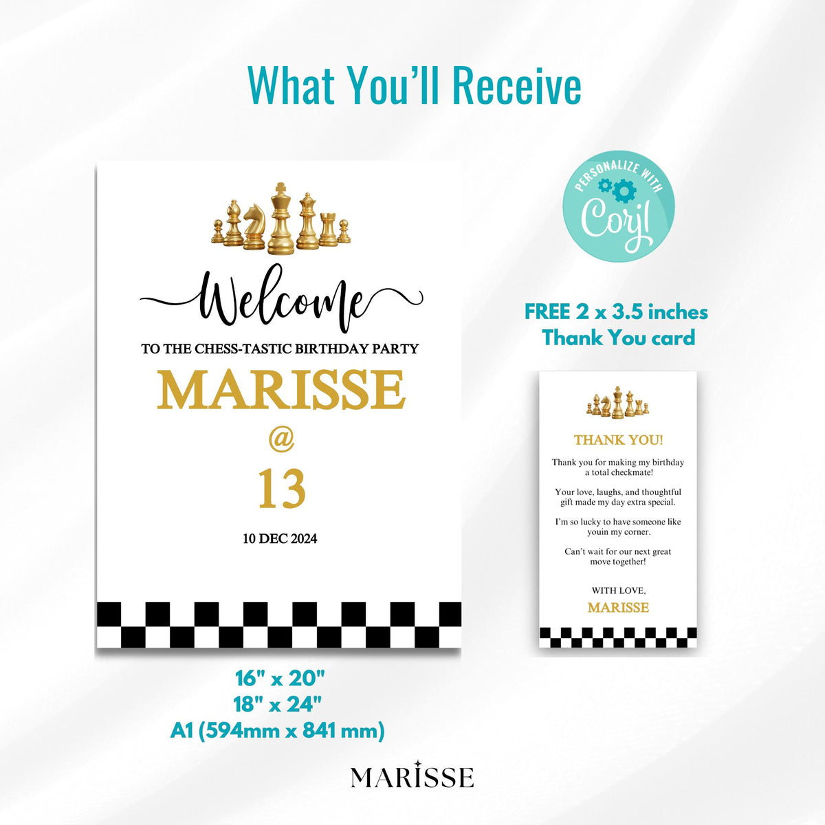 Chess Birthday Welcome Sign, Editable Checkmate Party Poster (Digital Download)