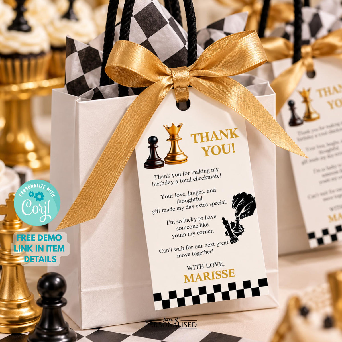 Chess Birthday Welcome Sign Template, Editable Chess Party Sign, Checkmate Birthday Welcome Poster, Corjl Template + Free Thank You Card