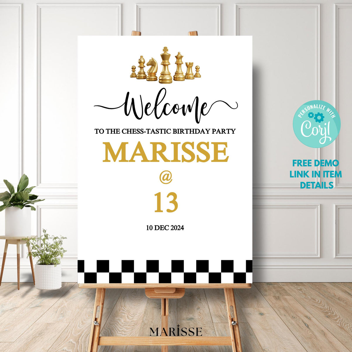 Chess Birthday Welcome Sign, Editable Checkmate Party Poster (Digital Download)