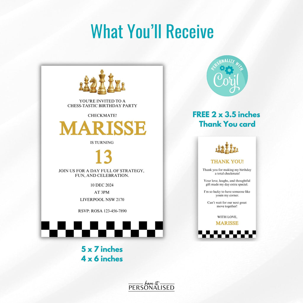 Chess Birthday Invitation Template, Editable Checkmate Party Invite (Digital Download)