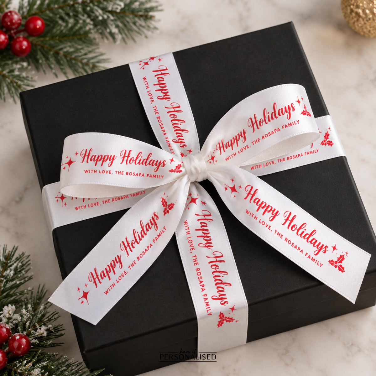 Personalised White Christmas Ribbon – 25mm Satin