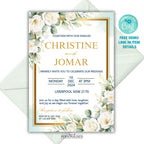Eucalyptus Wedding Invitation Template, Editable Greenery Wedding Invite, White Floral Gold Wedding Invitation, Corjl Template