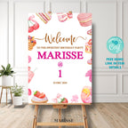 Sweet First Birthday Welcome Sign, Pink Dessert Party Sign, Editable Printable A1 Template