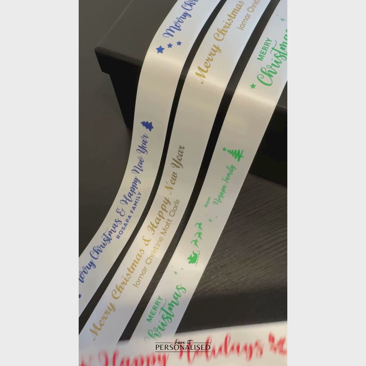 Personalised White Christmas Ribbon – 25mm Satin